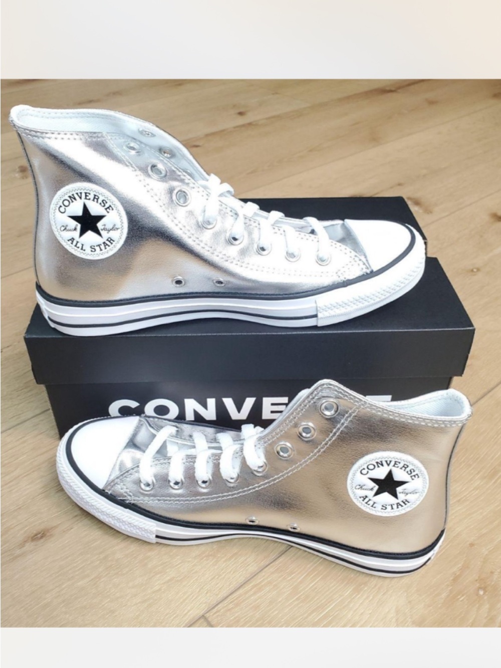 Converse Metallic Silver High Top Women's Sneakers Sz 10 NEW